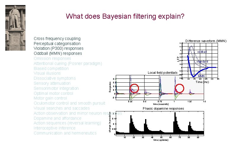 What does Bayesian filtering explain? Cross frequency coupling Perceptual categorisation Violation (P 300) responses