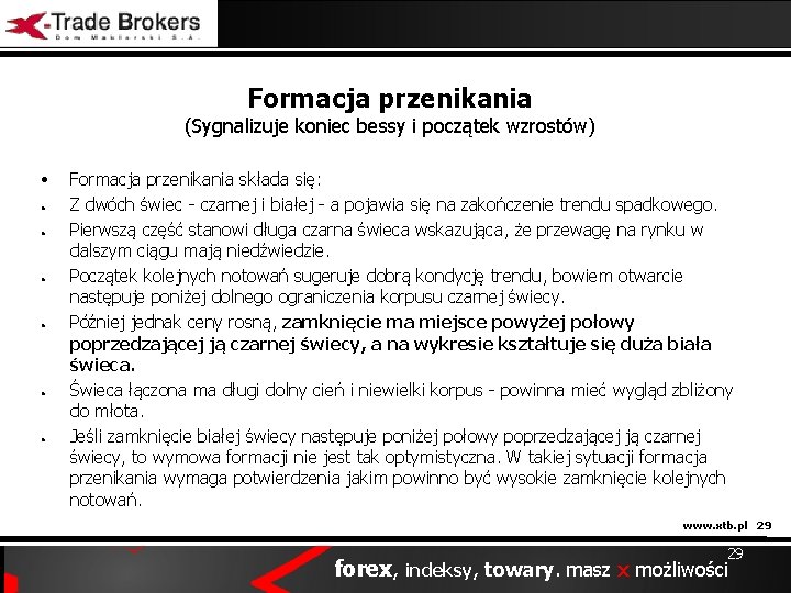 Formacja przenikania (Sygnalizuje koniec bessy i początek wzrostów) • ● ● ● Formacja przenikania