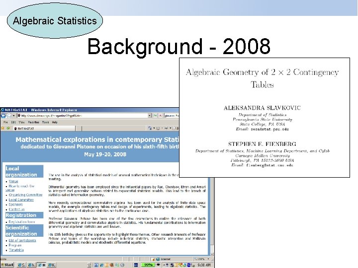 Algebraic Statistics Background - 2008 