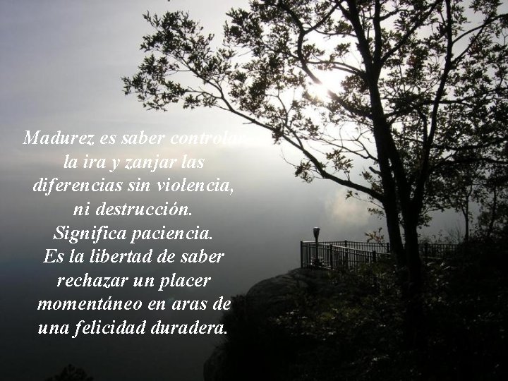 Madurez es saber controlar la ira y zanjar las diferencias sin violencia, ni destrucción.