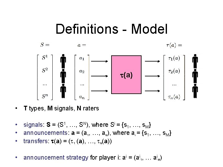 Definitions - Model (a) • T types, M signals, N raters • signals: S