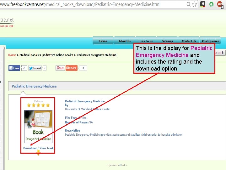 This is the display for Pediatric Emergency Medicine and includes the rating and the