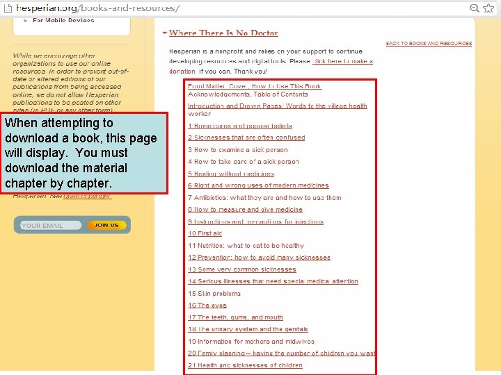 When attempting to download a book, this page will display. You must download the