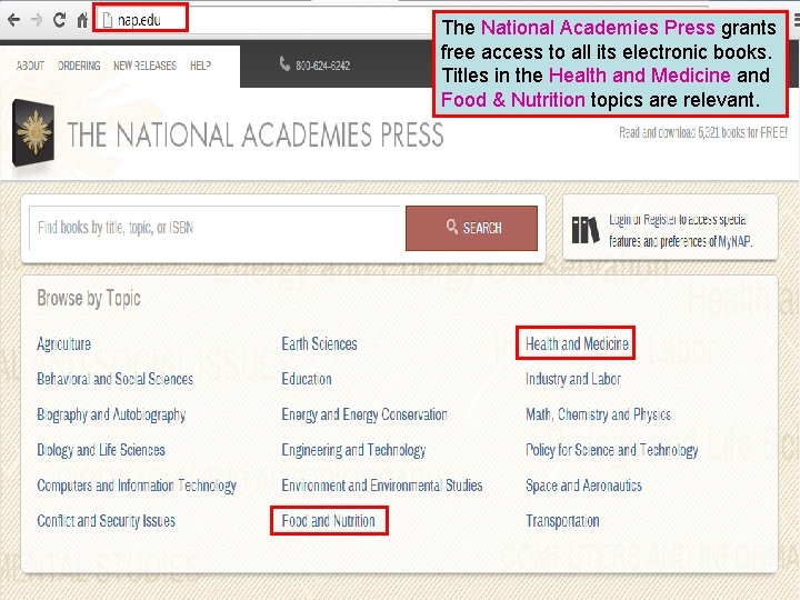 The National Academies Press grants free access to all its electronic books. Titles in