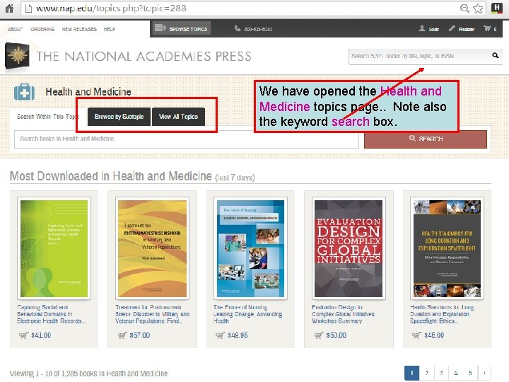 We have opened the Health and Medicine topics page. . Note also the keyword