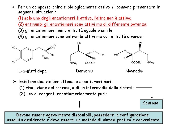 Ø Per un composto chirale biologicamente attivo si possono presentare le seguenti situazioni: (1)