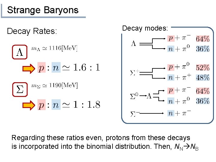 Strange Baryons Decay Rates: Decay modes: Regarding these ratios even, protons from these decays