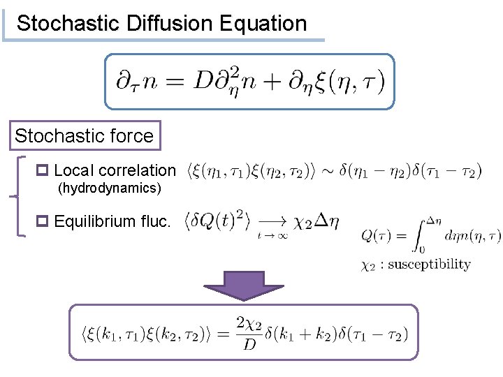 Stochastic Diffusion Equation Stochastic force p Local correlation (hydrodynamics) p Equilibrium fluc. 