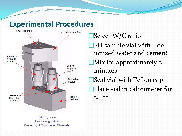Experimental Procedures �Select W/C ratio �Fill sample vial with deionized water and cement �Mix