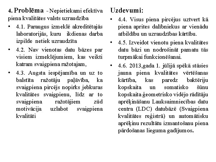 4. Problēma - Nepietiekami efektīva piena kvalitātes valsts uzraudzība • 4. 1. Paraugus izmeklē