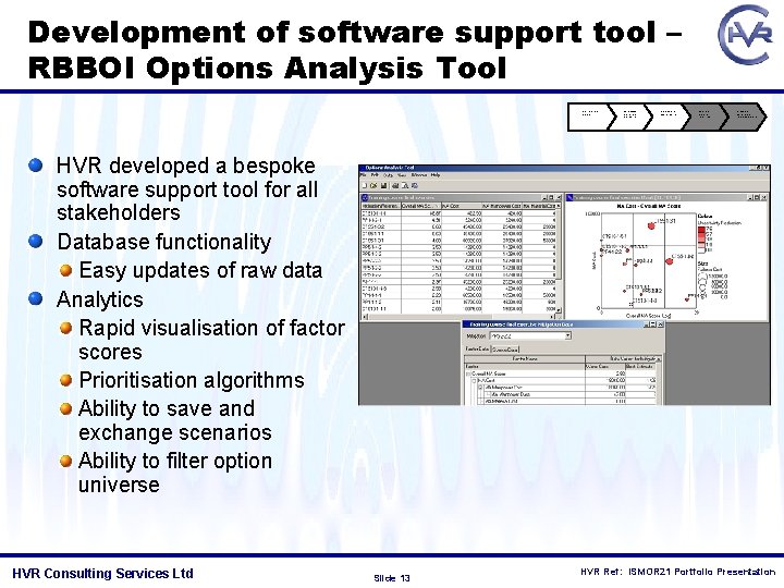 Development of software support tool – RBBOI Options Analysis Tool Identify factors to score