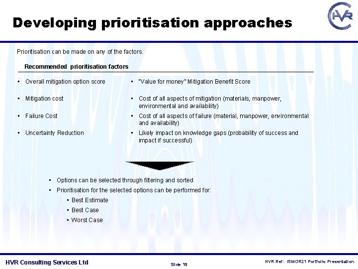 Developing prioritisation approaches Prioritisation can be made on any of the factors. Recommended prioritisation