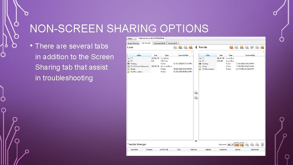 NON-SCREEN SHARING OPTIONS • There are several tabs in addition to the Screen Sharing