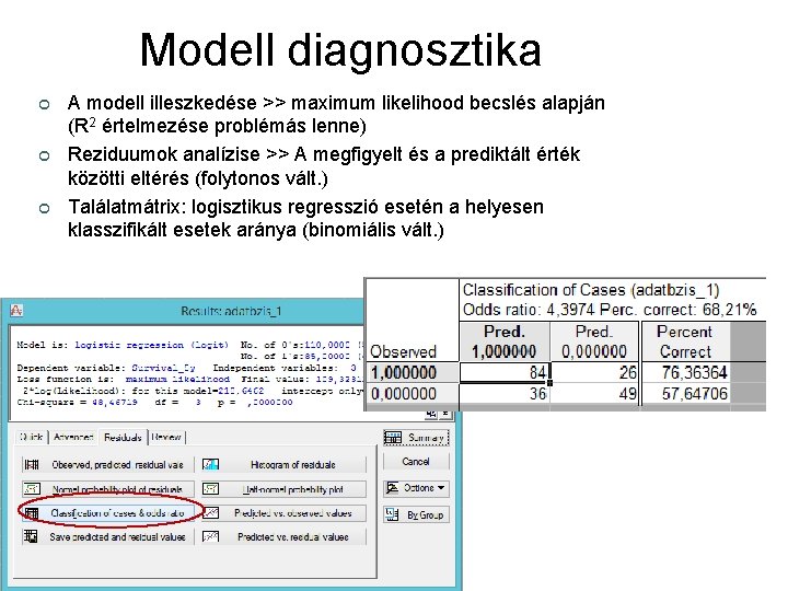 Modell diagnosztika ¢ ¢ ¢ A modell illeszkedése >> maximum likelihood becslés alapján (R