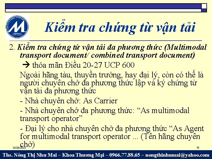 Kiểm tra chứng từ vận tải 2. Kiểm tra chứng từ vận tải đa