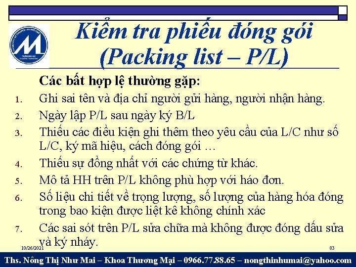 Kiểm tra phiếu đóng gói (Packing list – P/L) Các bất hợp lệ thường