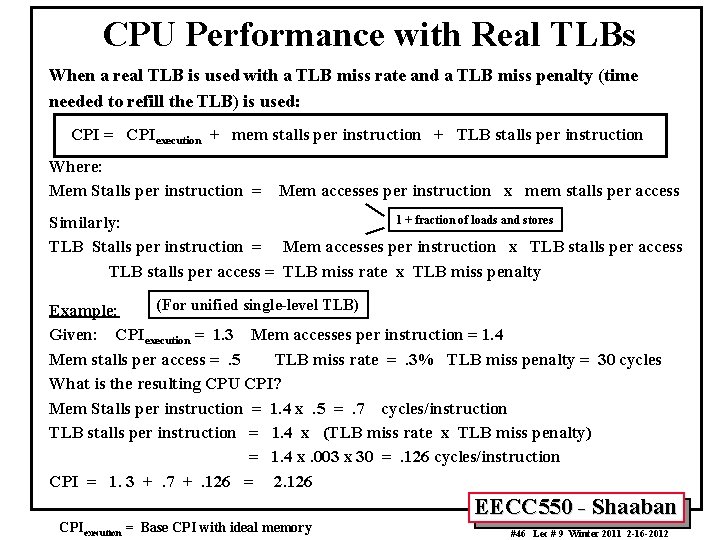 CPU Performance with Real TLBs When a real TLB is used with a TLB