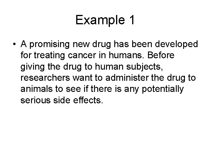 Example 1 • A promising new drug has been developed for treating cancer in
