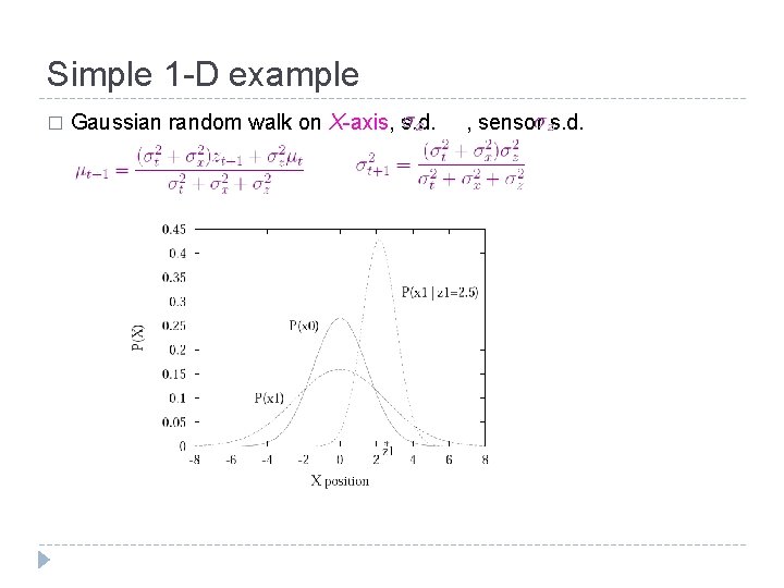 Simple 1 -D example � Gaussian random walk on X-axis, s. d. , sensor