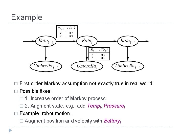 Example First-order Markov assumption not exactly true in real world! � Possible fixes: �