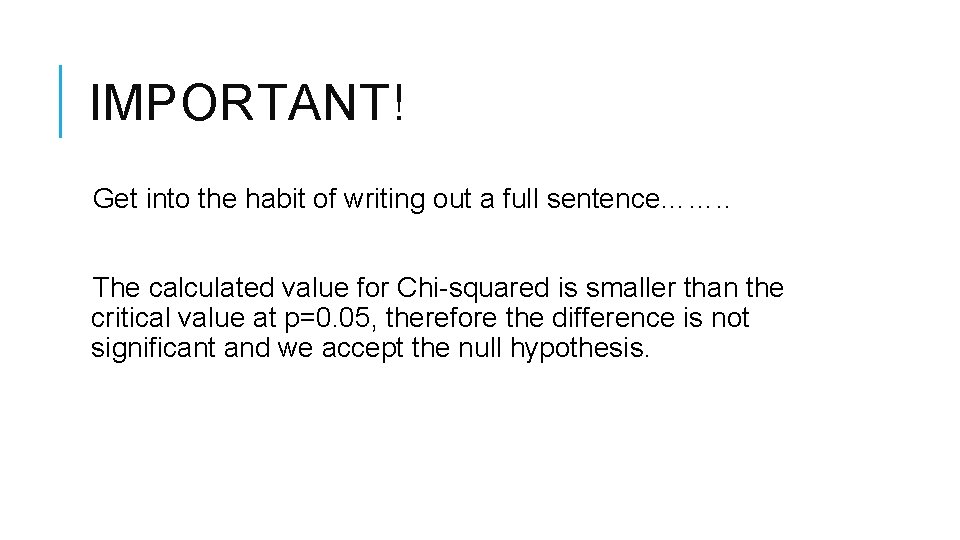 IMPORTANT! Get into the habit of writing out a full sentence……. . The calculated