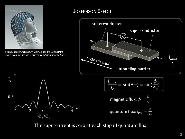 JOSEPHSON EFFECT superconductor Superconducting Quantum Interference Device (SQUID) A very sensitive sensor of extremely
