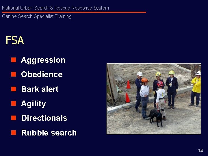 National Urban Search & Rescue Response System Canine Search Specialist Training FSA n Aggression