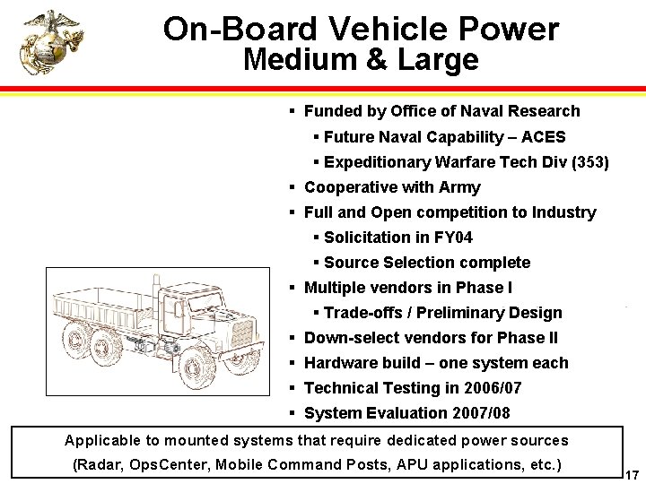 On-Board Vehicle Power Medium & Large § Funded by Office of Naval Research §