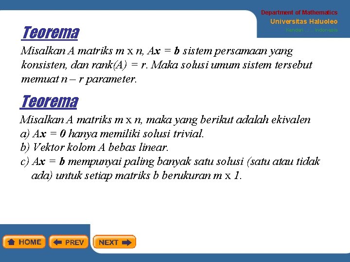 Department of Mathematics Teorema Universitas Haluoleo Kendari. . : : . . Indonesia Misalkan