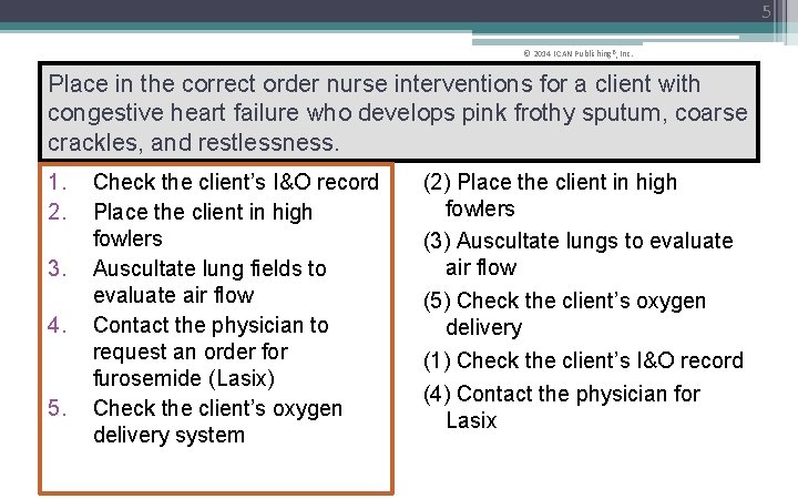 5 © 2014 I CAN Publishing®, Inc. Place in the correct order nurse interventions