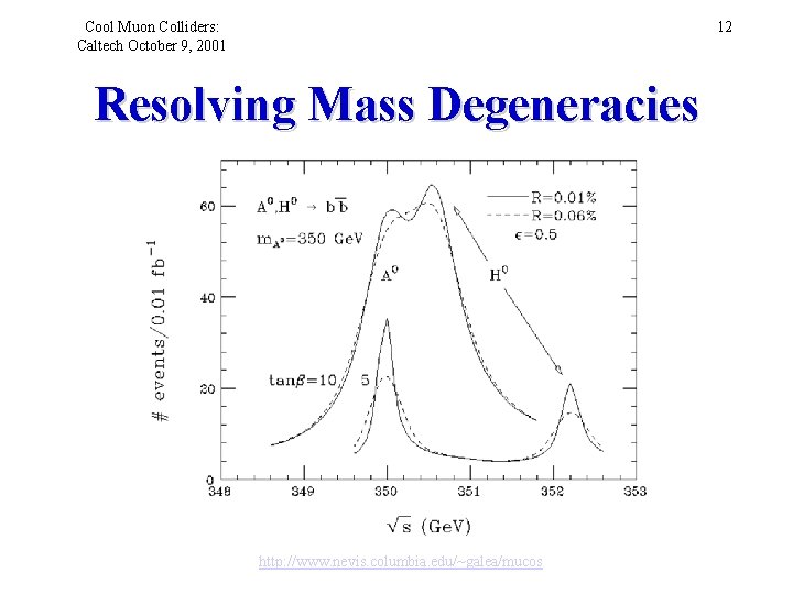 Cool Muon Colliders: Caltech October 9, 2001 12 Resolving Mass Degeneracies http: //www. nevis.