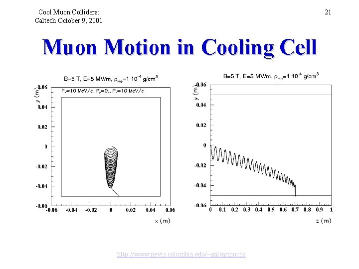 Cool Muon Colliders: Caltech October 9, 2001 21 Muon Motion in Cooling Cell http: