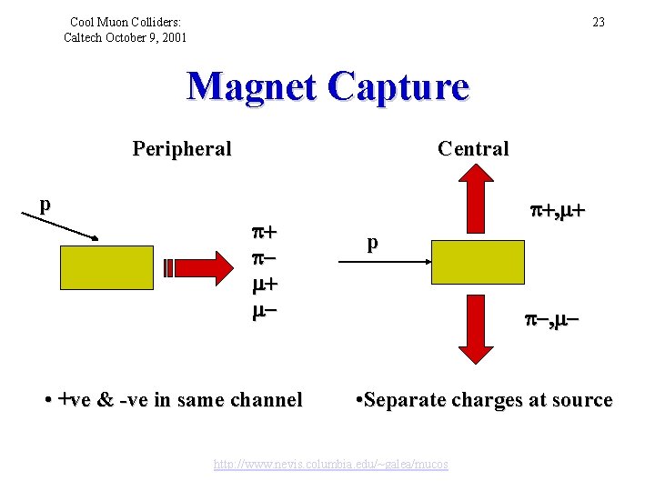 Cool Muon Colliders: Caltech October 9, 2001 23 Magnet Capture Peripheral Central p p+