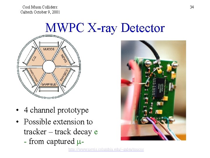 Cool Muon Colliders: Caltech October 9, 2001 34 MWPC X-ray Detector • 4 channel