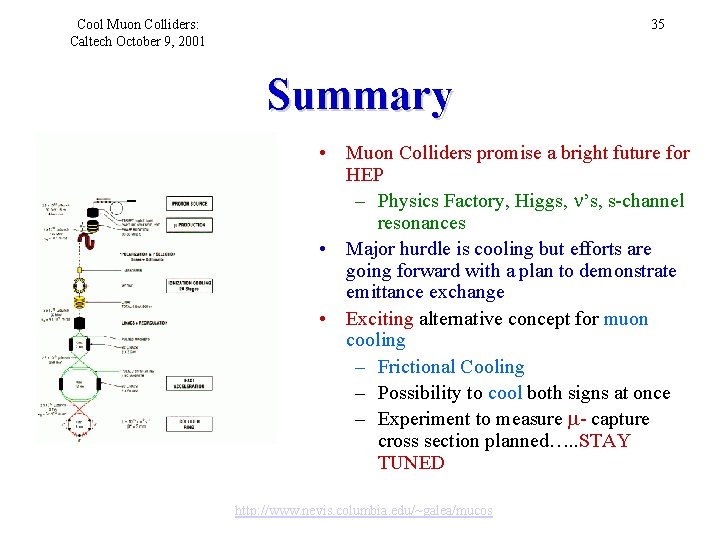 Cool Muon Colliders: Caltech October 9, 2001 35 Summary • Muon Colliders promise a