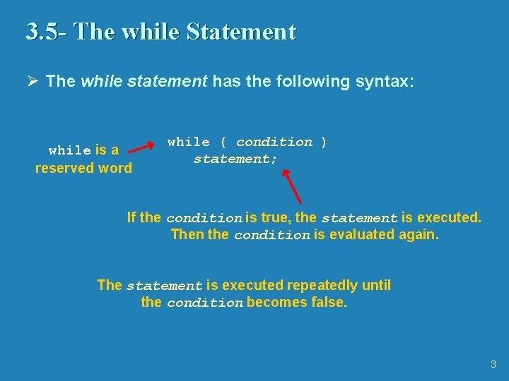 3. 5 - The while Statement Ø The while statement has the following syntax: