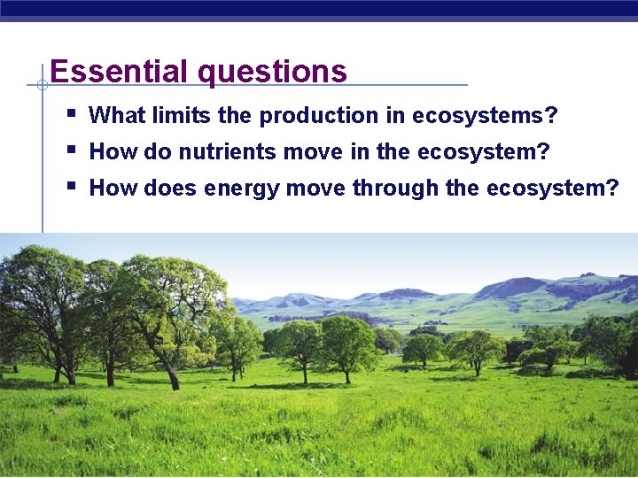 Essential questions § What limits the production in ecosystems? § How do nutrients move