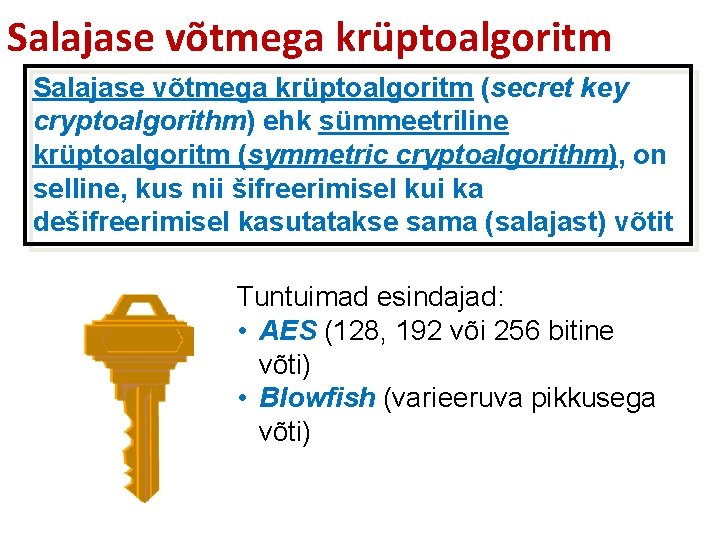 Salajase võtmega krüptoalgoritm (secret key cryptoalgorithm) ehk sümmeetriline krüptoalgoritm (symmetric cryptoalgorithm), on selline, kus