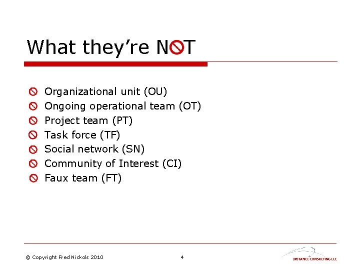 What they’re N T Organizational unit (OU) Ongoing operational team (OT) Project team (PT)