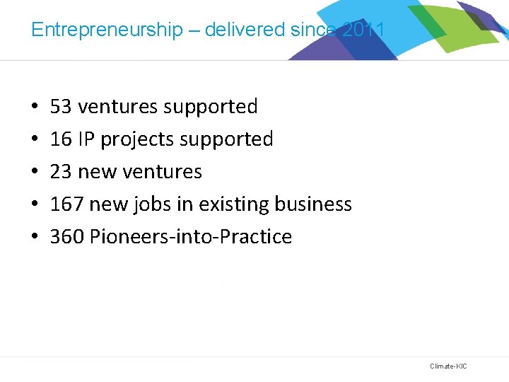 Entrepreneurship – delivered since 2011 • • • 53 ventures supported 16 IP projects