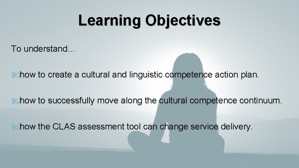 Learning Objectives To understand… how to create a cultural and linguistic competence action plan.