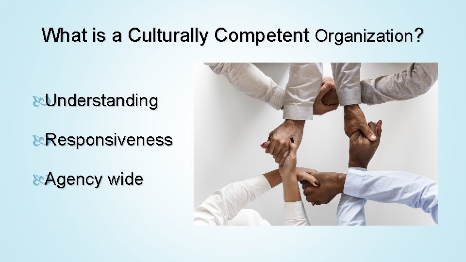What is a Culturally Competent Organization? Understanding Responsiveness Agency wide 