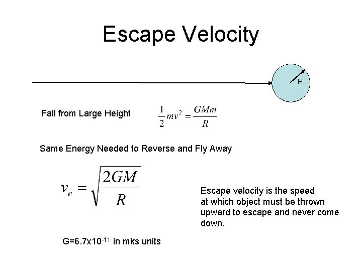 Escape Velocity R Fall from Large Height Same Energy Needed to Reverse and Fly