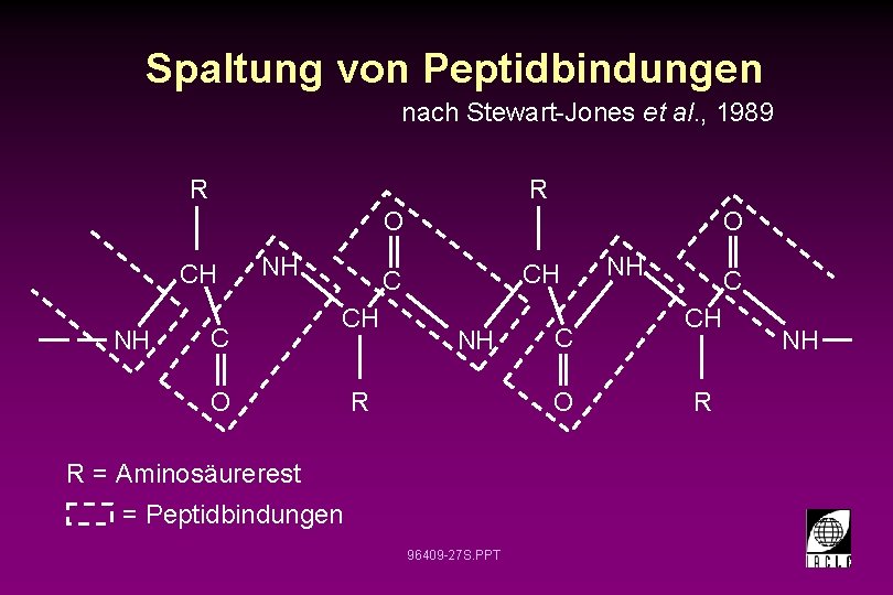 Spaltung von Peptidbindungen nach Stewart-Jones et al. , 1989 R R O CH NH