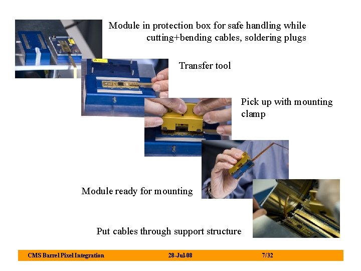 Module in protection box for safe handling while cutting+bending cables, soldering plugs Transfer tool