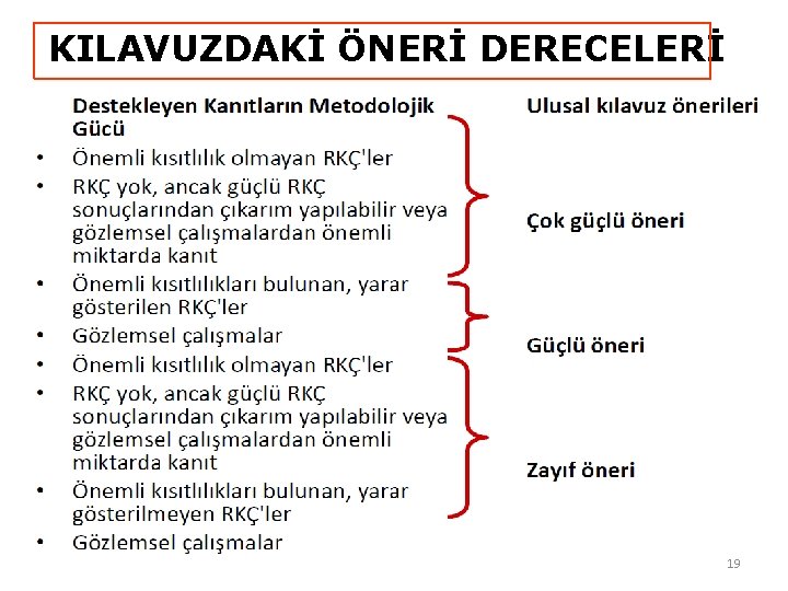 KILAVUZDAKİ ÖNERİ DERECELERİ 19 