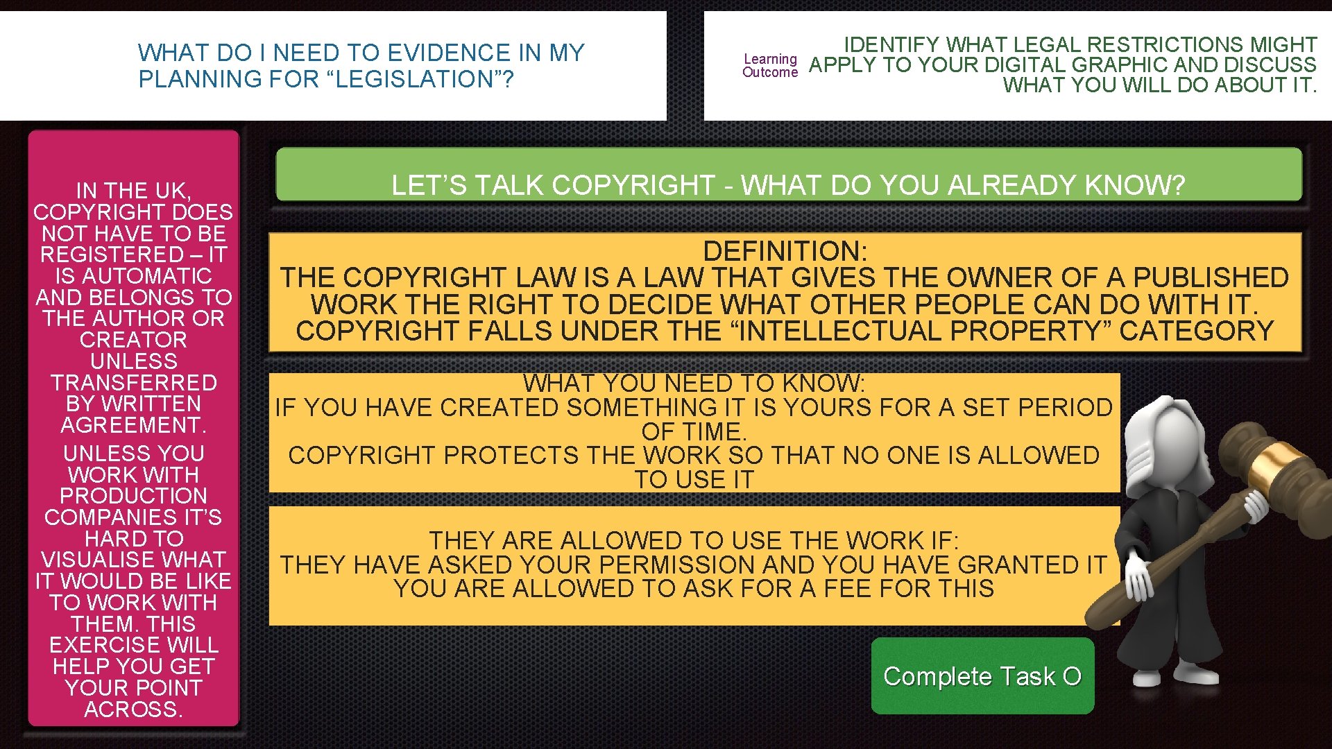 WHAT DO I NEED TO EVIDENCE IN MY PLANNING FOR “LEGISLATION”? IN THE UK,