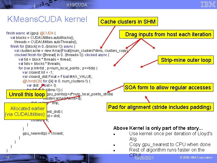 X 10/CUDA KMeans. CUDA kernel Cache clusters in SHM finish async at (gpu) @CUDA