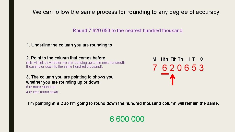 We can follow the same process for rounding to any degree of accuracy. Round