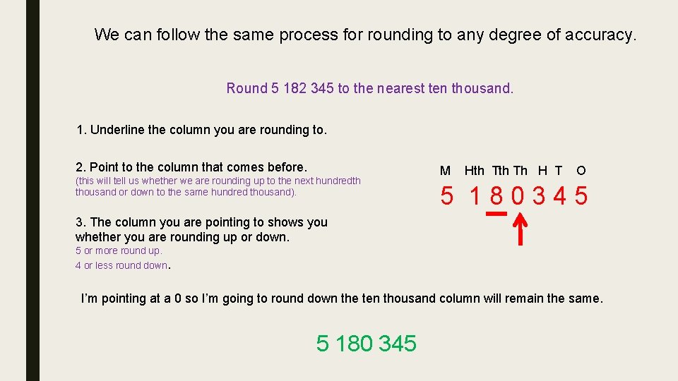 We can follow the same process for rounding to any degree of accuracy. Round